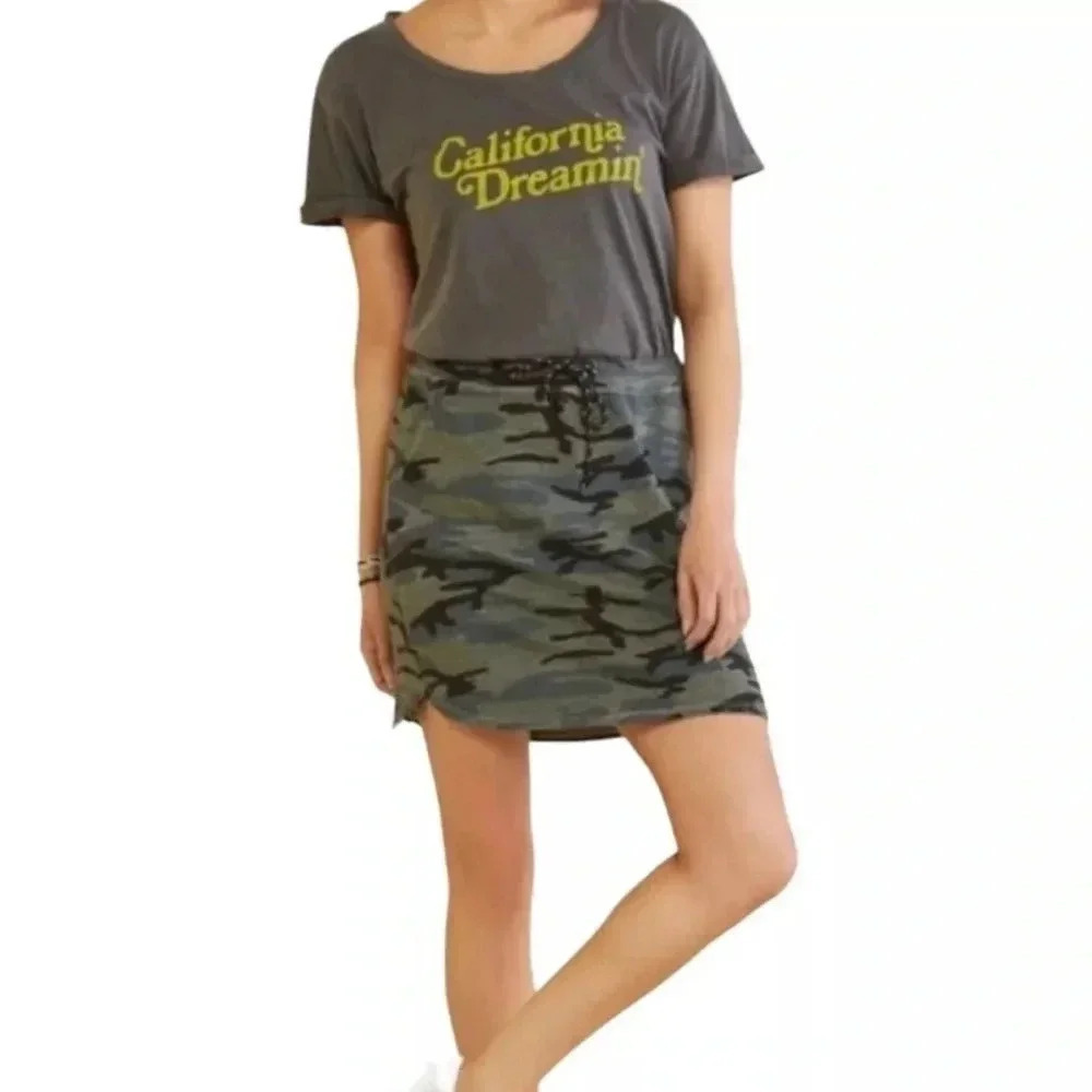 Sundry Saturday Skirt Army Camo Drawstring 3/L NWT Knit Comfy Evereve